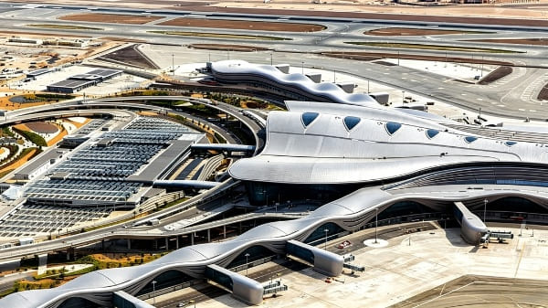Aeropuerto VIP de Abu Dhabi, 2022-2023: Adquisición de rejillas de zanja de alta resistencia con tapas de alcantarilla que incorporan canales de drenaje.